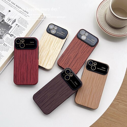 

teléfono Funda Para Apple Funda Trasera iPhone 14 13 12 11 Plus Pro Max Marco Antigolpes Protector de lente de cámara Bordes suaves Fibra de Madera TPU