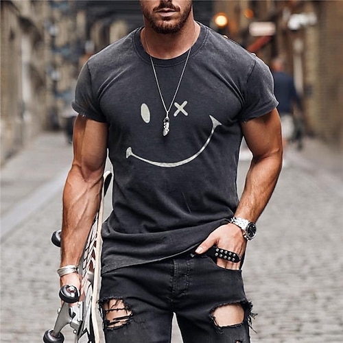 

Hombre Camiseta Graphic Gracioso Cara de la sonrisa Cuello Barco Ropa Impresión 3D Exterior Diario Manga Corta Estampado Moda Design Vintage