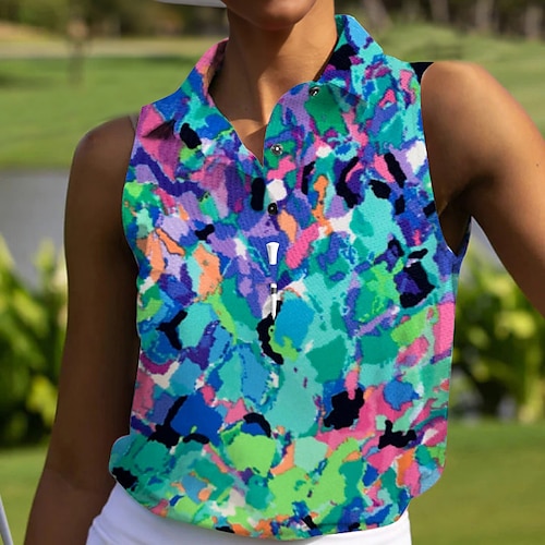 

Women's Polo Shirt Golf Shirt Golf Clothes Breathable Quick Dry Soft Sleeveless Top Regular Fit Printed Summer Spring Golf Badminton