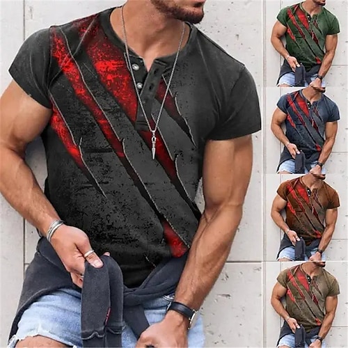 

Men's Henley Shirt Graphic Color Block Henley Clothing Apparel 3D Print Outdoor Daily Short Sleeve Button-Down Print Fashion Designer Comfortable