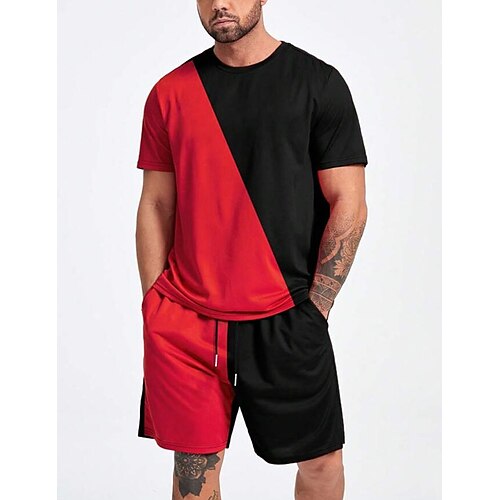 

Homens Ternos-Camiseta Moletom Camisa de tênis Conjunto de shorts e camiseta Bloco de cor Gola Redonda Roupa Diária Férias Manga Curta 2 Peças Roupa Ginástica Casual