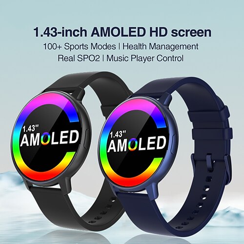 

696 s48t relógio inteligente 1,43 polegadas smartwatch fitness relógio de corrida bluetooth pedômetro lembrete de chamada rastreador de sono compatível com android ios mulheres homens sempre em exibição