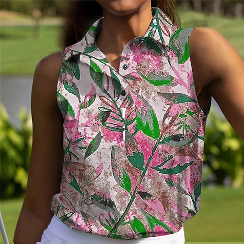 

Damen poloshirt Golfhemd Geknöpftes Poloshirt Atmungsaktiv Schnelltrocknend Feuchtigkeitsableitung Ärmellos Golfbekleidung Golfkleidung Regular Fit Blumen Sommer Tennis Golfspiel Pickleball