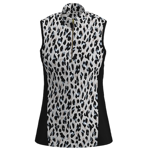 

Femme T-shirt POLO Chemise de golf Respirable Séchage rapide Evacuation de l'humidité Sans Manches Vêtements de golf Top Standard Zippé Col Montant Léopard camouflage Eté Tennis Le golf Pickleball
