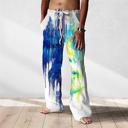 

Homens Calças Calça verão Calças de praia Com Cordão Cintura elástica Impressão 3D Estampas Abstratas Graffiti Conforto Casual Diário Feriado Roupa de rua Havaiana Preto Azul