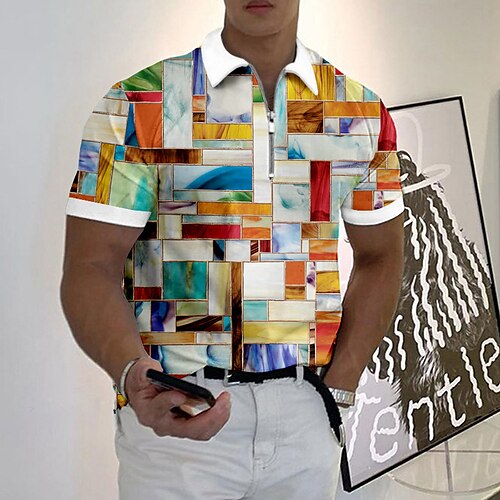 

Hombre polo con cremallera Polo de solapa POLO Camiseta de golf Bloque de color Estampados Geometría Cuello Vuelto Amarillo Azul Piscina Verde Trébol Gris Exterior Calle Mangas cortas Cremallera