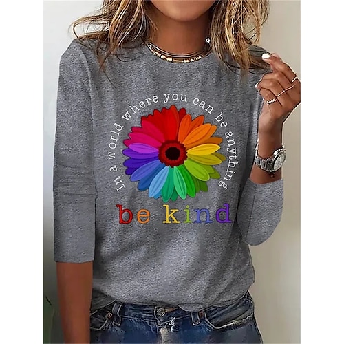 

Mujer Camiseta Negro Blanco Rojo Floral Letra Estampado Manga Larga Festivos Fin de semana Básico Escote Redondo Regular Flor Pintura S