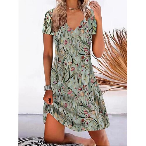 

Mujer Vestimenta casual Vestido de verano Vestido Estampado Floral Estampado cuello festoneado Mini vestido Activo Moda Exterior Diario Manga Corta Ajuste regular Verde Trébol Verano Primavera S M L