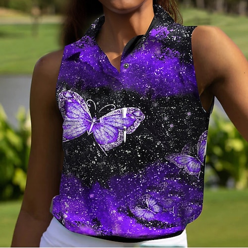 

Women's Polo Shirt Golf Shirt Button Up Polo Breathable Quick Dry Moisture Wicking Sleeveless Golf Apparel Golf Clothes Regular Fit Butterfly Summer Tennis Golf Pickleball