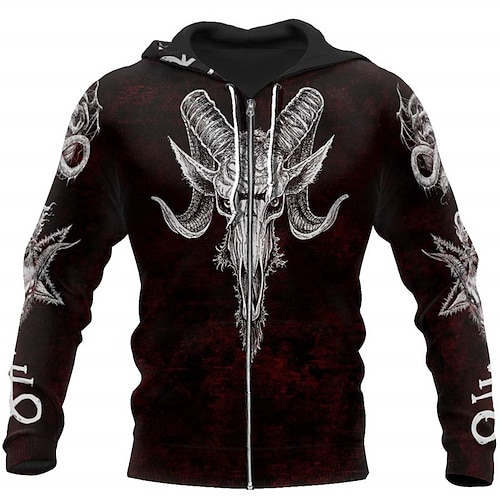 

Men's Full Zip Hoodie Jacket Coffee Hooded Skull Graphic Prints Zipper Print Sports Outdoor Daily Sports 3D Print Streetwear Designer Casual Spring Fall Clothing Apparel Satan Hoodies