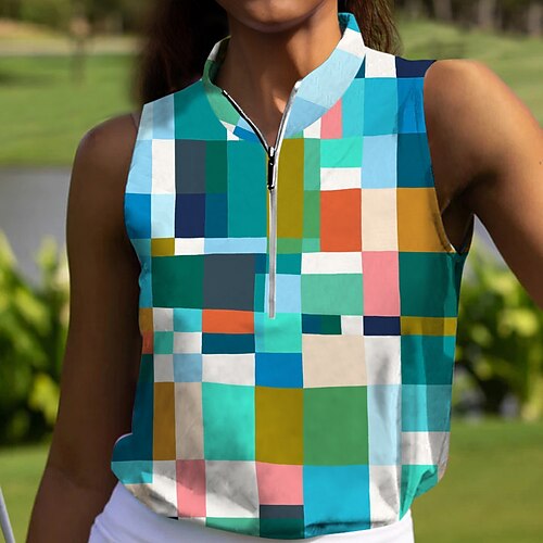 

Women's Polo Shirt Golf Shirt Breathable Quick Dry Moisture Wicking Sleeveless Golf Apparel Golf Clothes Regular Fit Zipper Stand Collar Geometry Summer Tennis Golf Pickleball