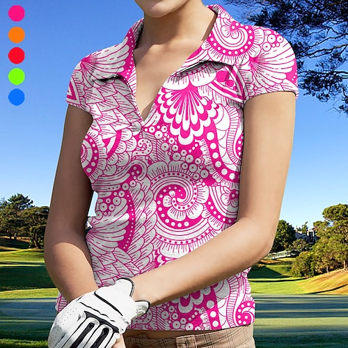 

Women's Polo Shirt Golf Shirt Breathable Quick Dry Moisture Wicking Short Sleeve Golf Apparel Golf Clothes Regular Fit V Neck Floral Geometry Summer Tennis Golf Pickleball