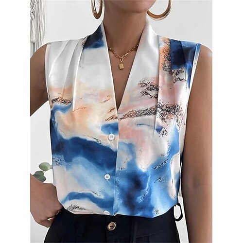 

Women's Tank Top Blue Graphic Button Print Sleeveless Casual Basic V Neck Regular S