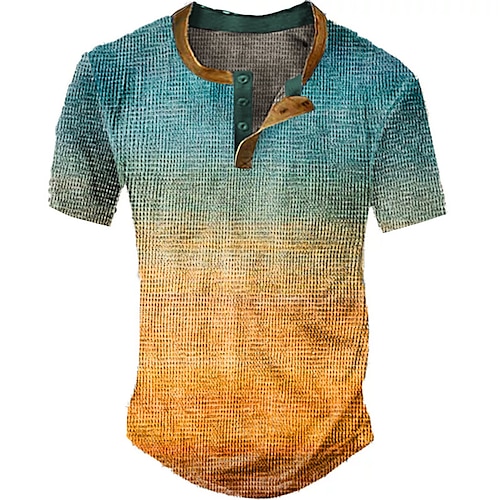 

Herren Waffel-Henley-Hemd Graphic Farbblock Farbverlauf Henley Bekleidung 3D-Druck Outdoor Täglich Kurzarm Taste Modisch Designer Basic