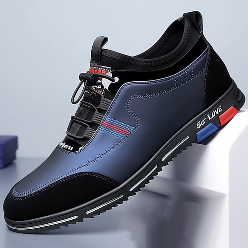 

Men's Sneakers Casual Shoes British Style Plaid Shoes Comfort Shoes Casual British Daily Walking Shoes Cowhide Breathable Height Increasing Comfortable Lncreased in black Lncrease in blue Black