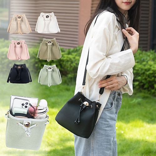 

Women's Crossbody Bag Shoulder Bag Bucket Bag PU Leather Daily Holiday Buckle Zipper Adjustable Waterproof Lightweight Solid Color Earth Yellow Black White