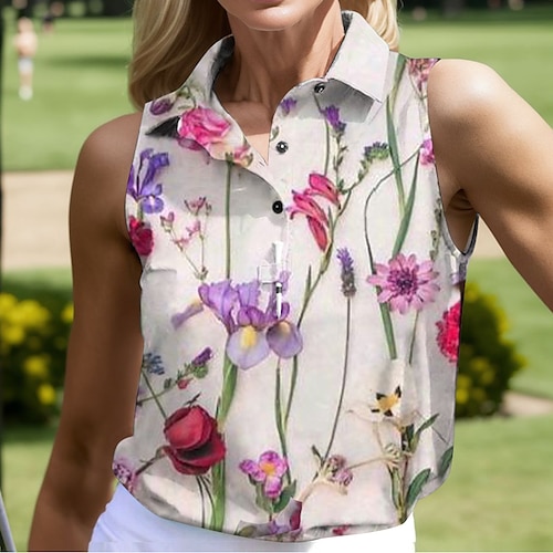 

Mujer Camisas de polo Camiseta de golf Polo con botones Transpirable Secado rápido Dispersor de humedad Sin Mangas Ropa de golf ropa de golf Ajuste regular Floral Verano Tenis Golf pepinillo