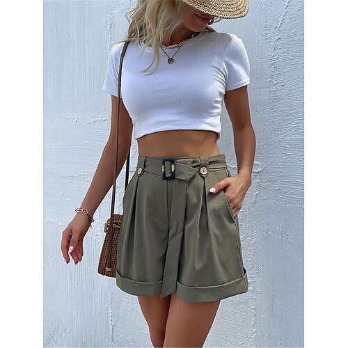 

Mujer Pantalón corto Negro Verde Ejército Alta cintura Ropa de calle Casual Confort Vacaciones Casual Diario Fin de semana Bolsillo Corto Comodidad Plano S M L XL