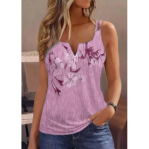 

Mujer Camiseta sin mangas Blanco Verde Claro Rosa Floral Estampado Sin Mangas Casual Festivos Básico Escote en Pico Regular Flor S