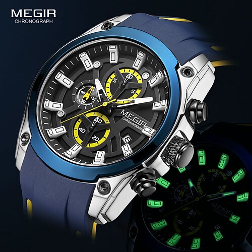 

MEGIR Men's Military Sport Chronograph Quartz Watch - Waterproof, Luminous Hands, Auto Date - Stylish Silicone Strap!