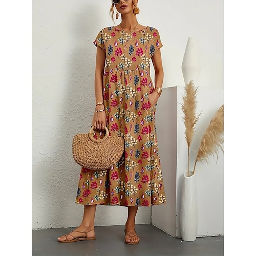 

Tenue décontractée Robe d'été Robe imprimée Femme Floral Imprimer Col Ras du Cou Mode Vêtement de rue Extérieur Vacances Manche Courte Standard Jaune Rouge Bleu Eté Printemps S M L XL 2XL