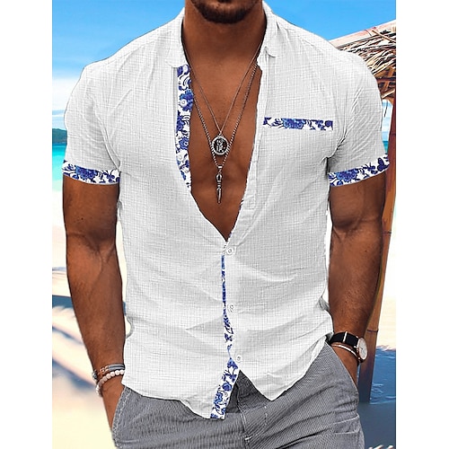 

Homme Chemise Chemise Lin Chemise boutonnée Chemisette Chemise d'été Chemise de plage Noir Blanche Rose Claire Manche Courte Floral Revers Eté Casual du quotidien Vêtement Tenue Poche avant