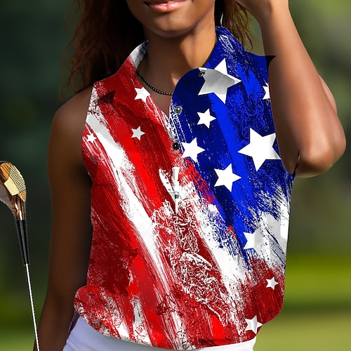 

Femme T-shirt POLO Chemise de golf Polo boutonné Respirable Séchage rapide Evacuation de l'humidité Sans Manches Vêtements de golf Top Standard Drapeau Eté Tennis Le golf Pickleball