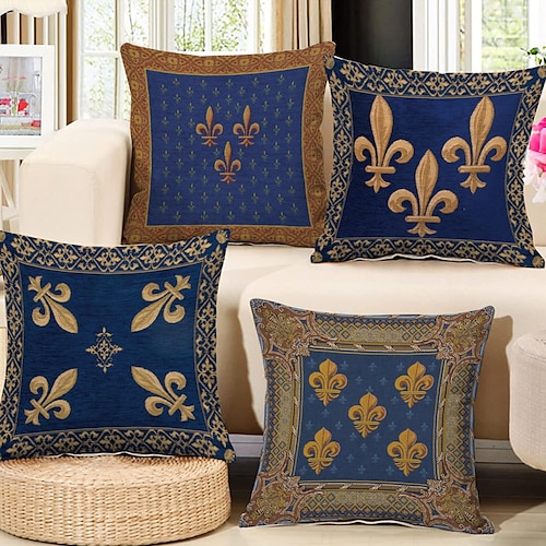 

Fleur de lis double face taie d'oreiller 4 pc doux décoratif carré taie d'oreiller taie d'oreiller pour chambre salon canapé canapé chaise