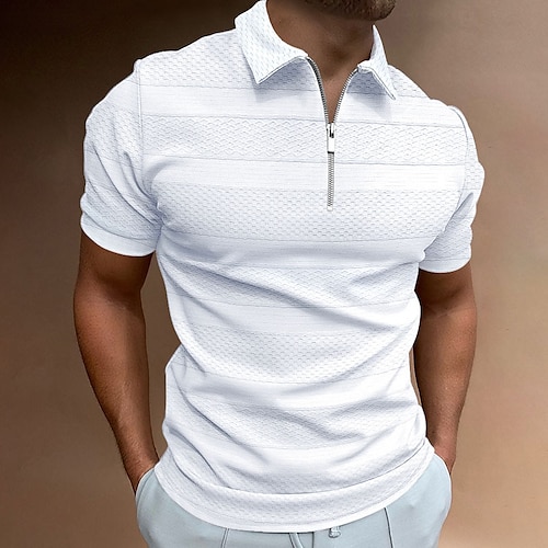 

Herre Zip Polo POLO T-skjorte utendørs Sport Knaphul Quarter Zip Kortermet Mote Moderne Horisontale strips Glidelås Sommer Normal Svart Hvit Rosa Brun Aprikos Zip Polo