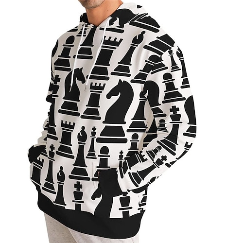 

Hombre Sudadera Con Capucha Negro Con Capucha Estampados Estampado Diario Deportes Impresión 3D Ropa de calle Design Básico Primavera Otoño Ropa Chess Sudaderas con capucha Sudaderas