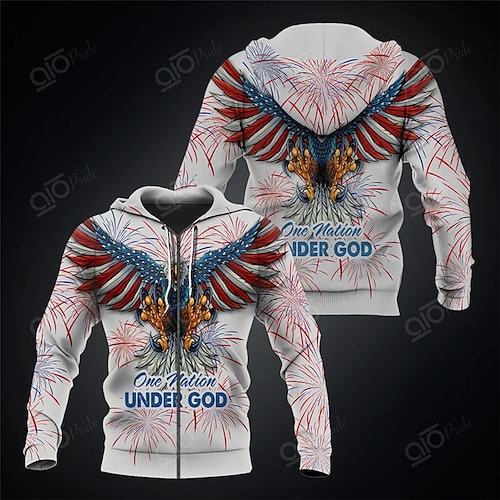

Homme Sweat à capuche zippé Veste Blanche Capuche Imprimés Photos Aigle Drapeau National Zippé Imprimer Sport Loisir du quotidien Des sports 3D effet Vêtement de rue Design Décontractées Printemps