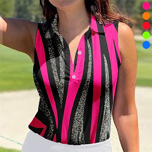 

Mujer Camisas de polo Camiseta de golf Polo con botones Transpirable Secado rápido Dispersor de humedad Sin Mangas Ropa de golf ropa de golf Ajuste regular Rayas Verano Tenis Golf pepinillo