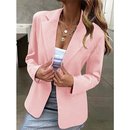 

Women's Blazer Clean Fit Formal Button Plain Windproof Streetwear Regular Fit Outerwear Long Sleeve Spring Black S