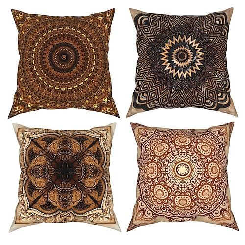 

Aesthetic Meditation Boho Mandala Double Side Pillow Cover 4PC Soft Decorative Square Cushion Case Pillowcase for Bedroom Livingroom Sofa Couch Chair