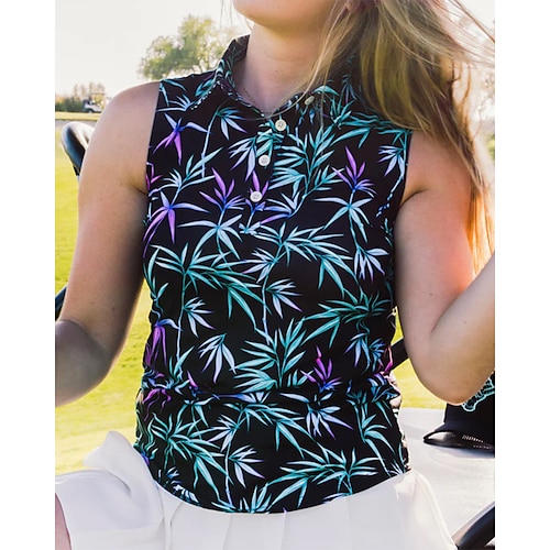 

Femme T-shirt POLO Chemise de golf vêtements de golf Respirable Séchage rapide Doux Sans Manches Top Standard Floral Arbres / Feuilles Eté Printemps Le golf Badminton