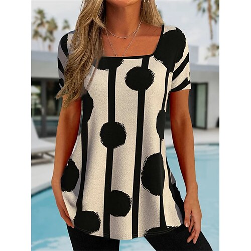 

Mujer Camiseta Blusa Caqui A Lunares A Rayas Estampado Manga Corta Casual Básico Escote Cuadrado Regular S