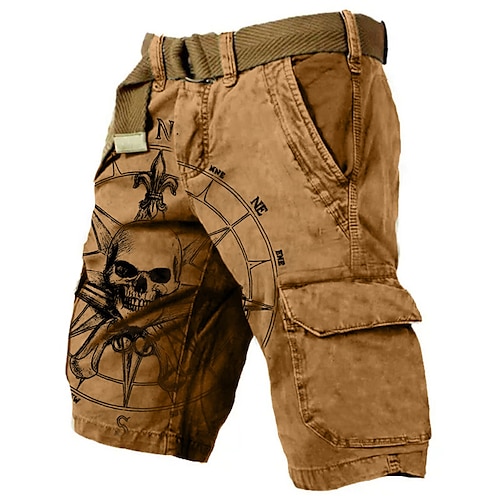 

Homme Short Short d'été Shorts décontractés Poche Cordon Taille elastique Graphic Crânes Respirable Doux Court Casual du quotidien Vacances Mode Vêtement de rue Marron Micro-élastique