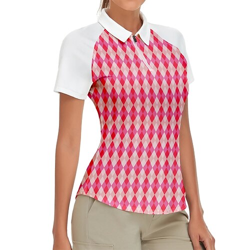 

Femme T-shirt POLO Chemise de golf vêtements de golf Respirable Séchage rapide Doux Manche Courte Top Standard Plaid Eté Printemps Tennis Le golf Badminton