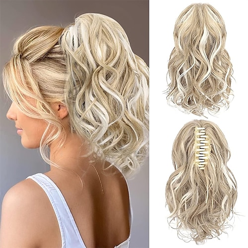 

Ponytail extension Claw Clip in Ponytail Hair Extensions Short Claw Highlight Ponytail Wavy Curly Jaw Clip in Fake Pony Tails Soft Synthetic Hairpiece for Women Daily Use