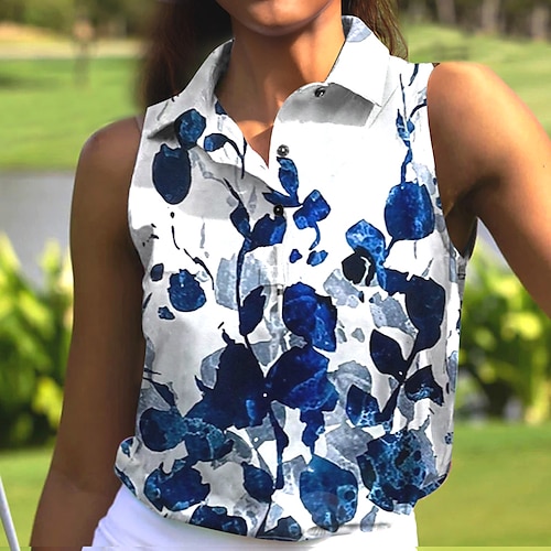 

Mulheres Camisa polo de caminhada Camisa de golfe Pólo de botões Respirável Secagem Rápida Pavio Humido Sem Manga Vestuário de golfe Roupas de golfe Normal Floral Verão Tênis Golfe Pickleball