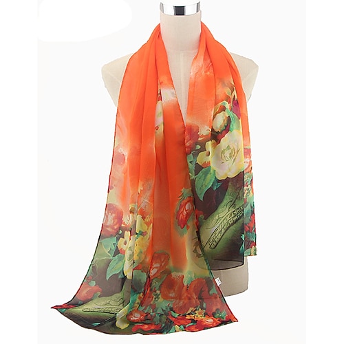 

Women'S Digital Print Vintage Large Floral Peony Georgette Beach Towel Sun Protection Shawl Silk Scarf