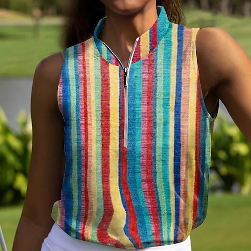 

Mujer Camisas de polo Camiseta de golf Transpirable Secado rápido Dispersor de humedad Sin Mangas Ropa de golf ropa de golf Ajuste regular Cremallera Cuello alto Rayas Verano Tenis Golf pepinillo