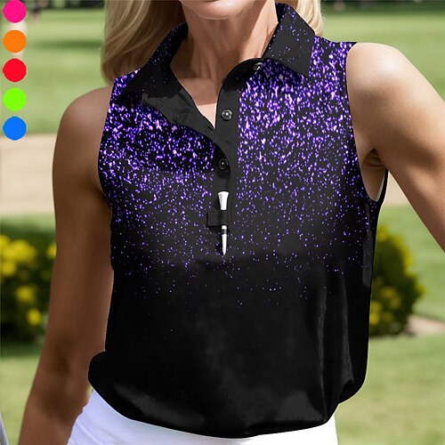 

Mulheres Camisa polo de caminhada Camisa de golfe Pólo de botões Respirável Secagem Rápida Pavio Humido Sem Manga Vestuário de golfe Roupas de golfe Normal Estampado Verão Tênis Golfe Pickleball