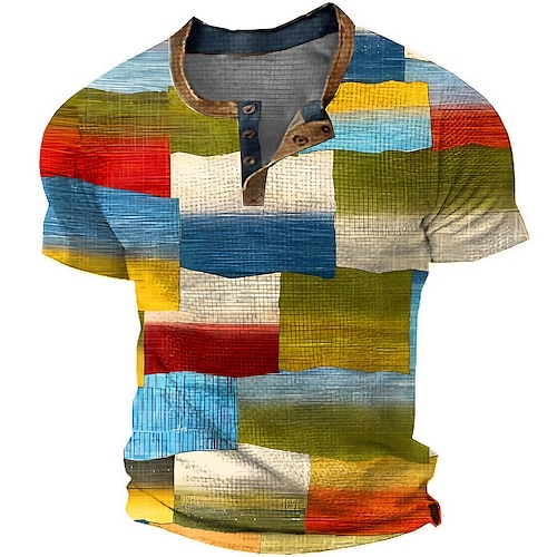 

Men's Waffle Henley Shirt Graphic Plaid Color Block Henley Clothing Apparel 3D Print Outdoor Daily Short Sleeve Button Fashion Designer Basic