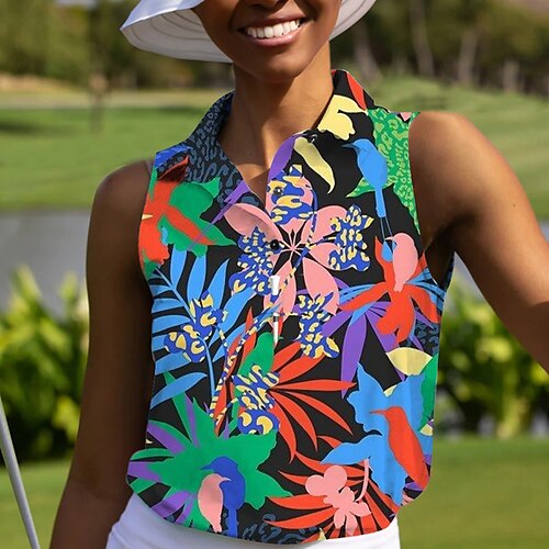 

Femme T-shirt POLO Chemise de golf vêtements de golf Respirable Séchage rapide Doux Sans Manches Top Standard Floral Eté Printemps Le golf Badminton
