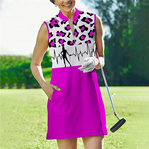 

Damen Tenniskleid Golfkleid Atmungsaktiv Schnelltrocknend Feuchtigkeitsableitung Ärmellos Kleider Tennis-Outfit Zip Bedruckt Sommer Tennis Golfspiel Pickleball