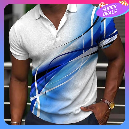 

Men's Polo Shirt Golf Shirt Curve Turndown Light Yellow Black Yellow Red Dark Green 3D Print Street Daily Short Sleeve 3D Button-Down Clothing Apparel Fashion Casual Comfortable