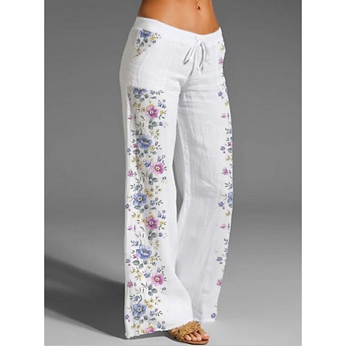 

Women's Culottes Wide Leg Pants Trousers Baggy rice white White Pure White Designer Casual Casual Daily Wear Side Pockets Full Length Breathability Floral S M L XL 2XL