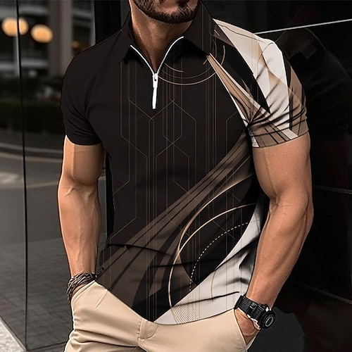 

Homens Polo com zíper pólo de lapela Camiseta Polo Camisa de golfe Floral Gradiente Estampas Abstratas Aberto para a Lateral Preto Rosa Dourado Ao ar livre Rua Manga Curta Zíper Imprimir Roupa Moda