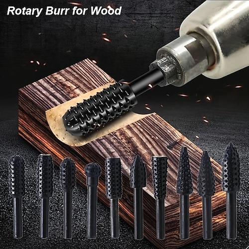 

5/10pcs Rotary Burr Rasp Set Carbon Steel Wood Carving File Rasp Drill Bits Fit For Rotary Tools For DIY Woodworking Wood Plastic Carving Polishing Grinding Engraving